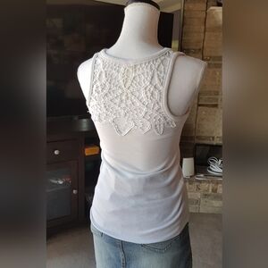 Sexy Fitted Bright White Sleeveless V-neck Tank Top Crochet Lace Back Detail